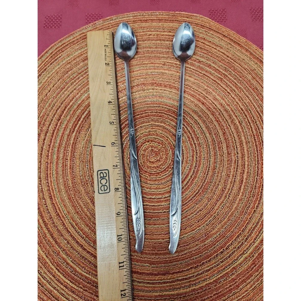 Gracious Wheat By Present Flatware Set Of 2 Ex Long Iced Tea Spoons Japan 1960s